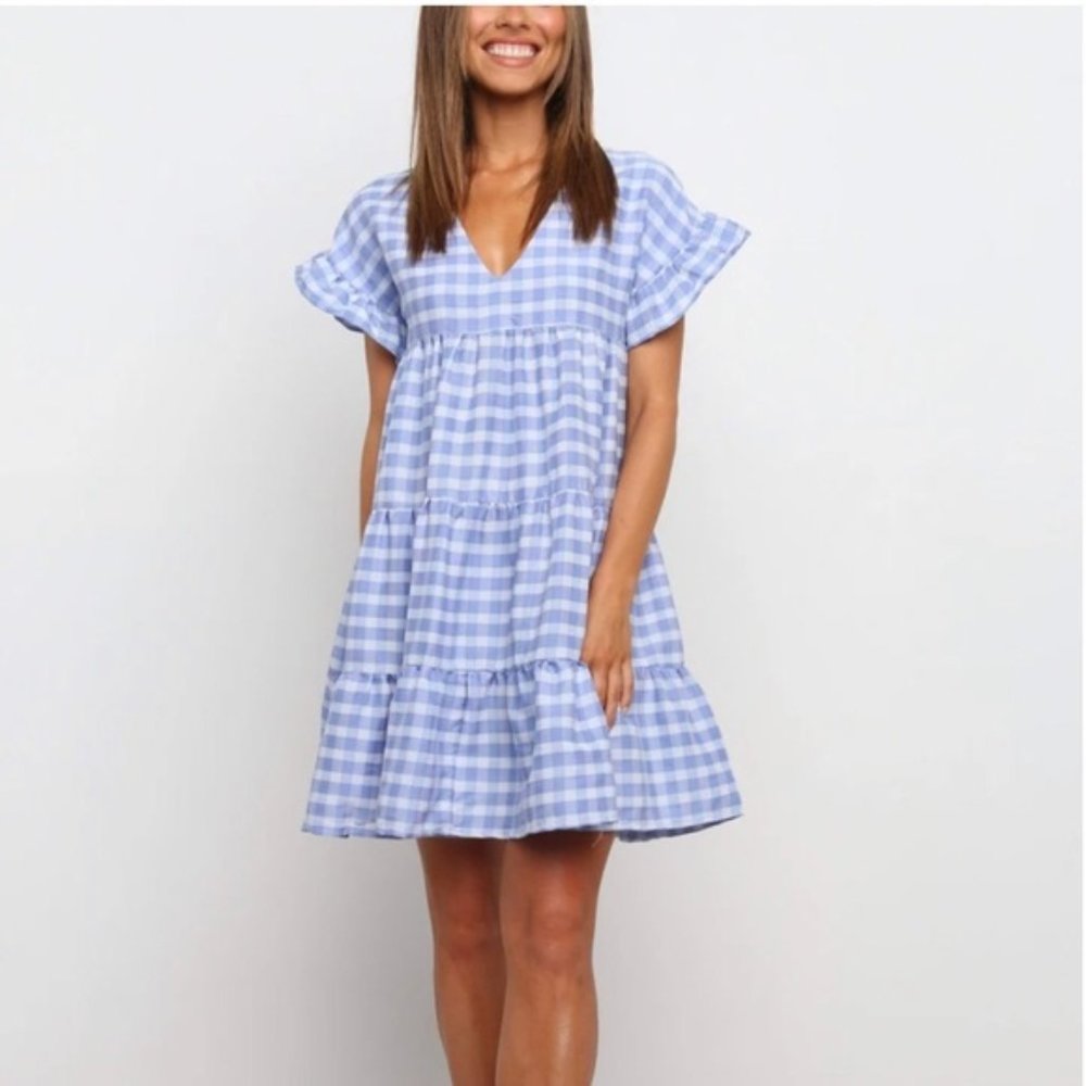 Petal & Pup Blue Checkered Babydoll Dress Size 4